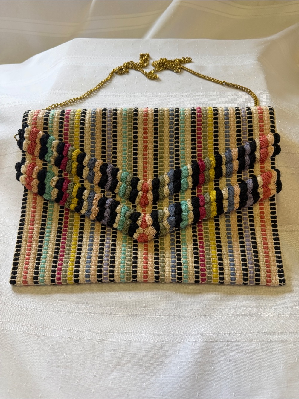 Sole Society Multicolor Woven Stripe Clutch with Gold Chain Strap